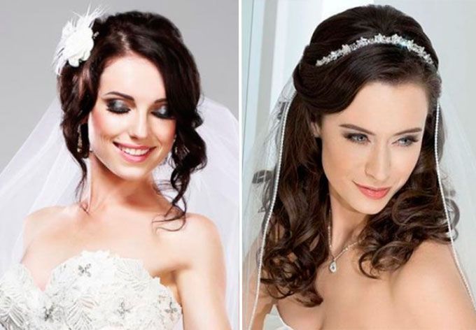 Свадебный аксессуар на средние волосы