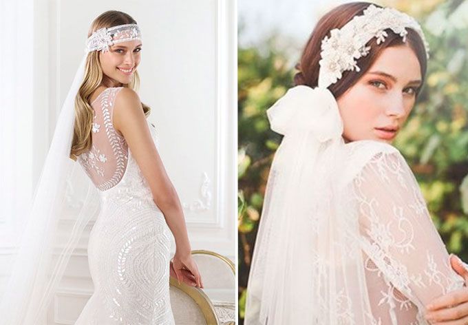 Прическа с фатой и повязкой