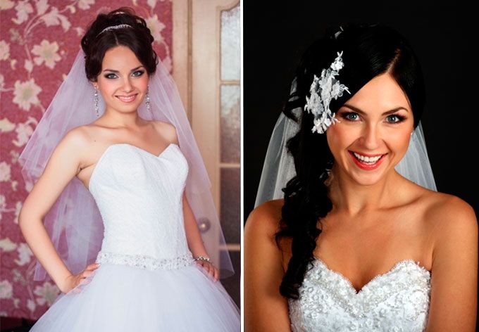 Прическа с фатой и диадемой