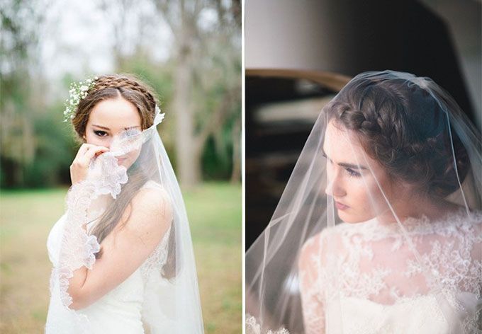 Укладки с фатой и косой